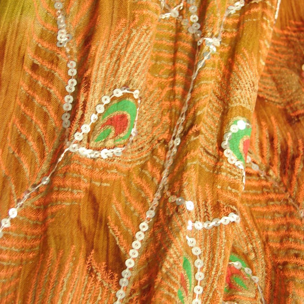Brown Green Orange Yellow Sequin Peacock Skirt